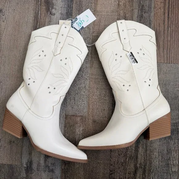 Womens Iris Studded Western Cowboy Boots - Universal Thread White 8.5 - Picture 4 of 7